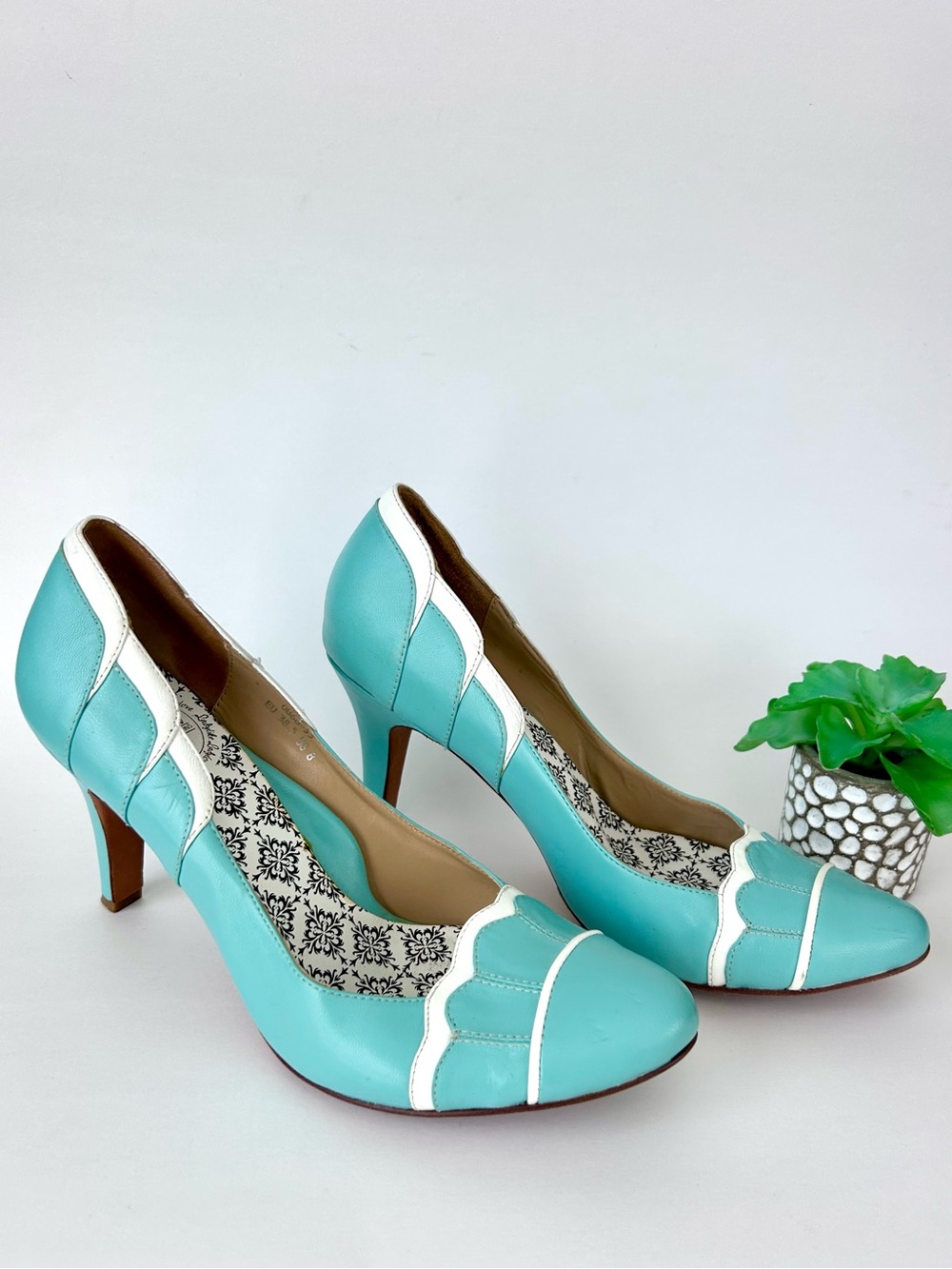 BHLDN Hey lady Tiffany Blue Wedding High Heel Pumps Retro Vintage 8